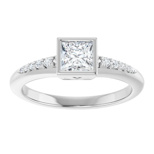 14K White Gold 0.64 CTW Princess Bezel-Set Diamond Engagement Ring