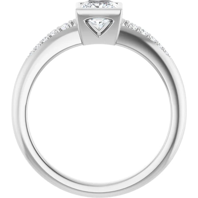 14K White Gold 0.64 CTW Princess Bezel-Set Diamond Engagement Ring