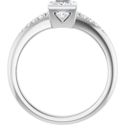 14K White Gold 0.64 CTW Princess Bezel-Set Diamond Engagement Ring