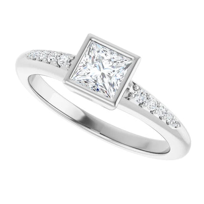 14K White Gold 0.64 CTW Princess Bezel-Set Diamond Engagement Ring