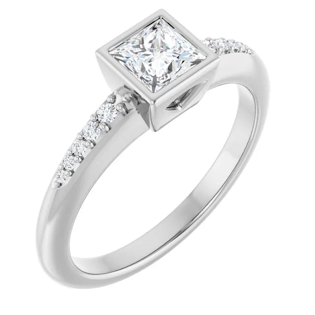 14K White Gold 0.64 CTW Princess Bezel-Set Diamond Engagement Ring