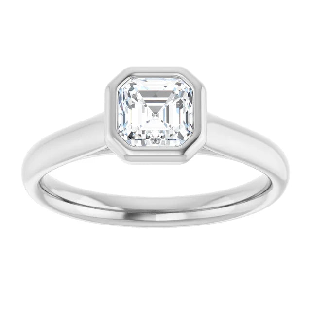 14K White Gold 0.70 CTW Asscher Bezel Diamond Engagement Ring