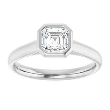14K White Gold 0.70 CTW Asscher Bezel Diamond Engagement Ring