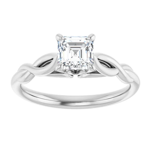 14K White Gold 0.70 CTW Asscher Twisted Cathedral Diamond Engagement Ring