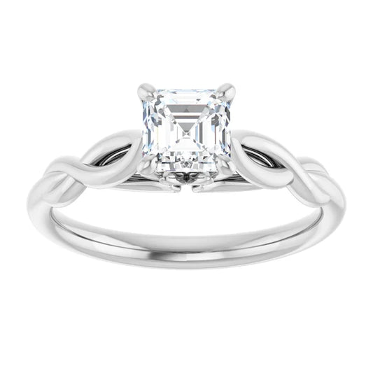 14K White Gold 0.70 CTW Asscher Twisted Cathedral Diamond Engagement Ring