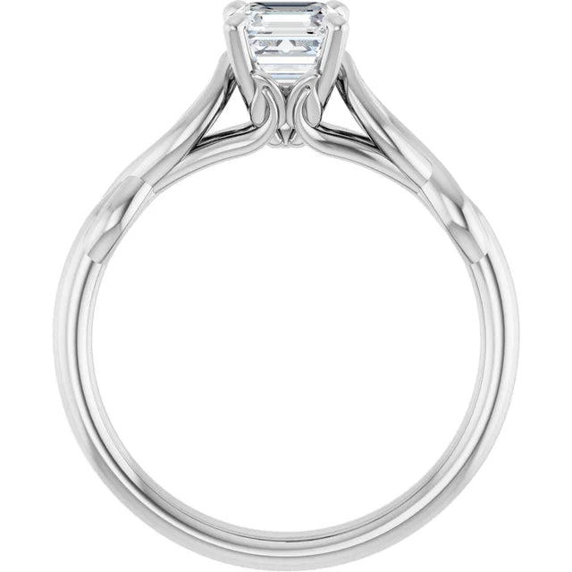 14K White Gold 0.70 CTW Asscher Twisted Cathedral Diamond Engagement Ring