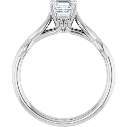14K White Gold 0.70 CTW Asscher Twisted Cathedral Diamond Engagement Ring