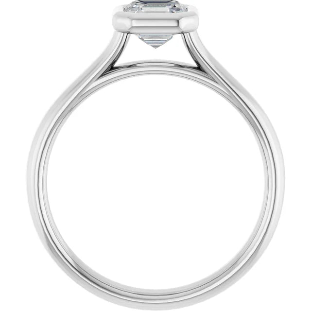 14K White Gold 0.70 CTW Asscher Bezel Diamond Engagement Ring