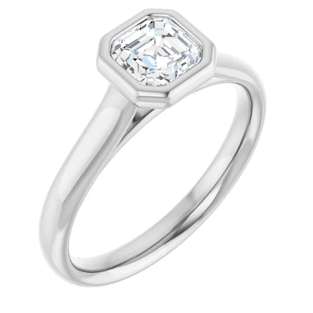 14K White Gold 0.70 CTW Asscher Bezel Diamond Engagement Ring