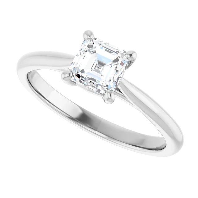 14K White Gold 0.70 CTW Asscher Solitaire Diamond Engagement Ring
