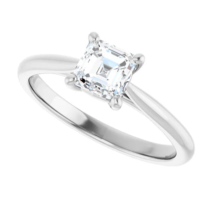 14K White Gold 0.70 CTW Asscher Solitaire Diamond Engagement Ring