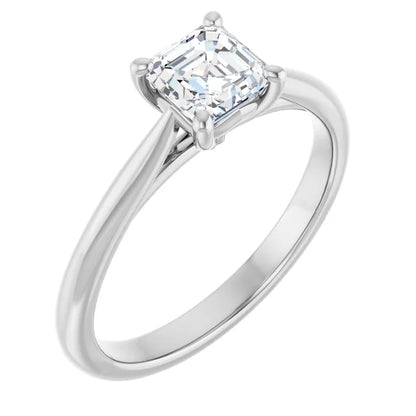 14K White Gold 0.70 CTW Asscher Solitaire Diamond Engagement Ring