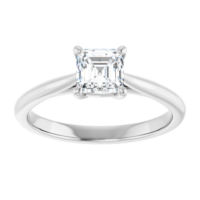 14K White Gold 0.70 CTW Asscher Solitaire Diamond Engagement Ring