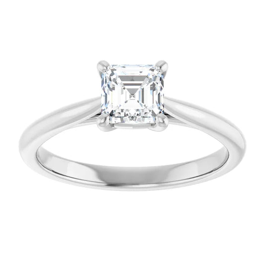 14K White Gold 0.70 CTW Asscher Solitaire Diamond Engagement Ring