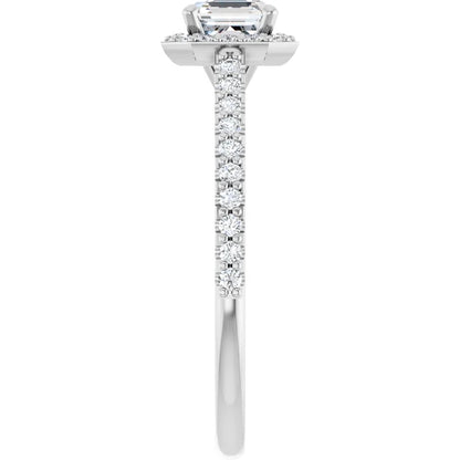 14K White Gold 0.99 CTW Asscher Halo Pave Diamond Engagement Ring-diamondnetjewellery
