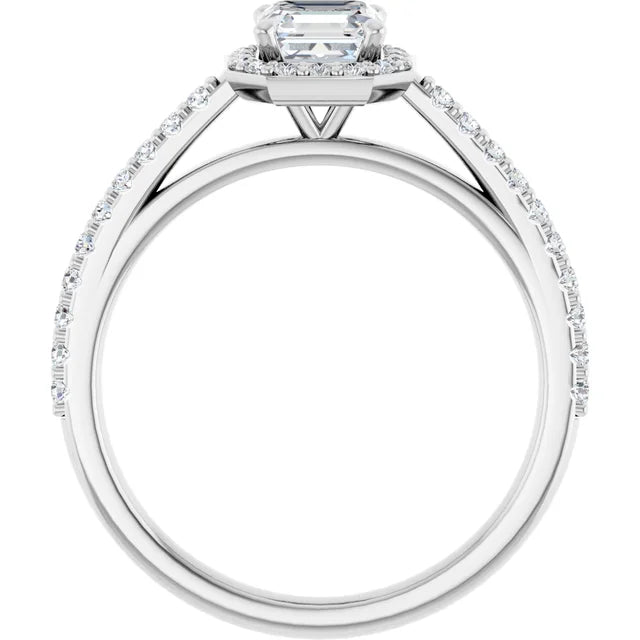 14K White Gold 0.99 CTW Asscher Halo Pave Diamond Engagement Ring-diamondnetjewellery