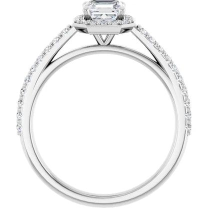 14K White Gold 0.99 CTW Asscher Halo Pave Diamond Engagement Ring-diamondnetjewellery