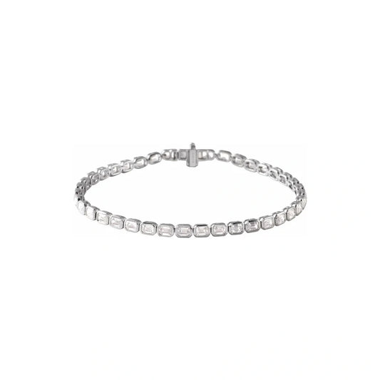14K White Gold 6.25 CTW Emerald Cut Bezel Diamond Line Bracelet