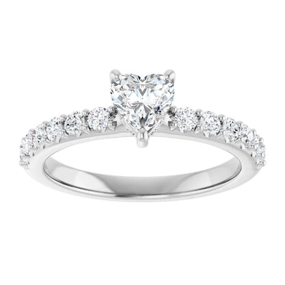 14K White Gold 7/8 CTW Heart Pavé Band Diamond Engagement Ring