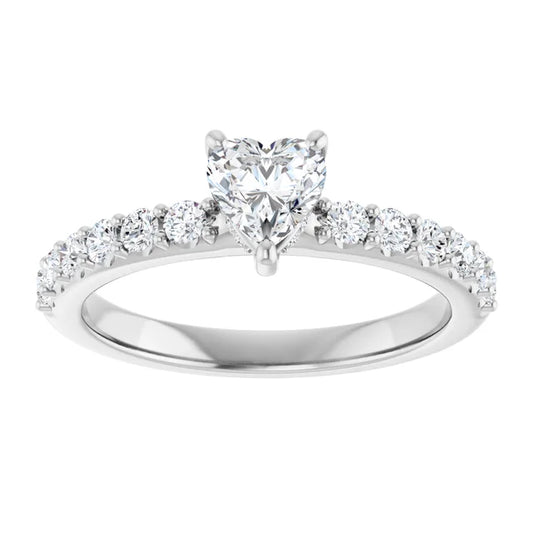 14K White Gold 7/8 CTW Heart Pavé Band Diamond Engagement Ring