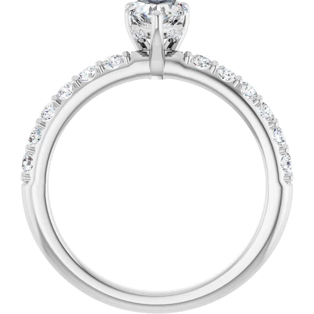 14K White Gold 7/8 CTW Heart Pavé Band Diamond Engagement Ring