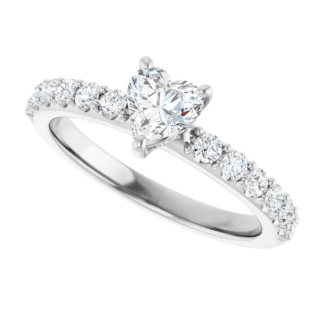 14K White Gold 7/8 CTW Heart Pavé Band Diamond Engagement Ring