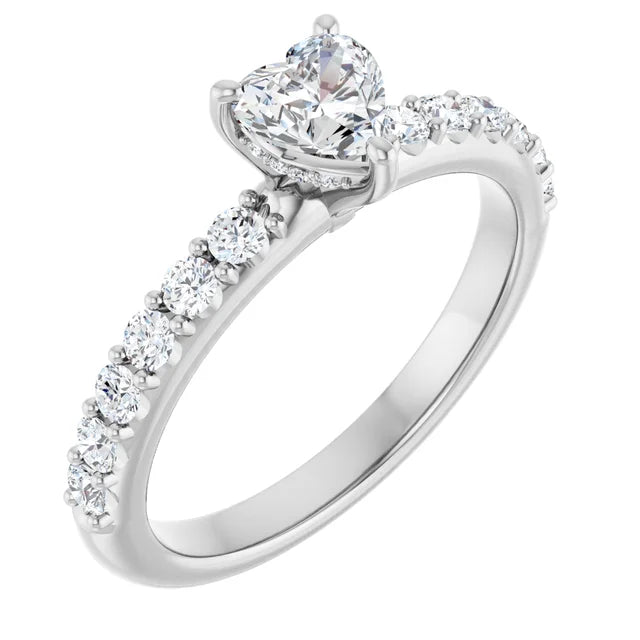 14K White Gold 7/8 CTW Heart Pavé Band Diamond Engagement Ring
