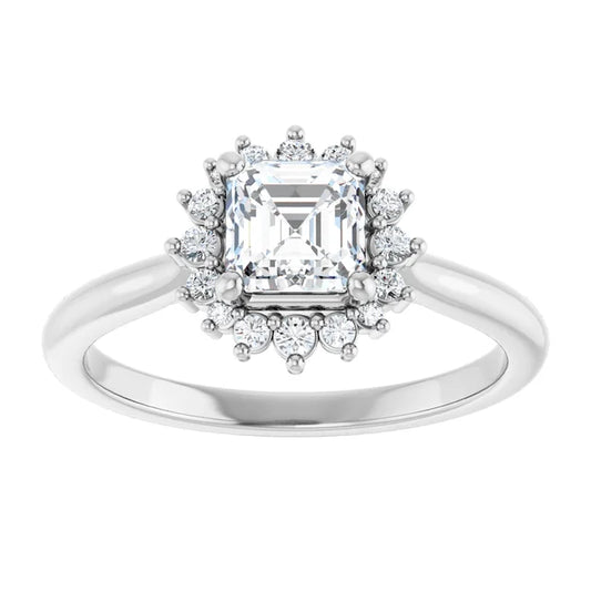 14K White Gold 0.75 CTW Asscher Cathedral Halo Diamond Engagement Ring