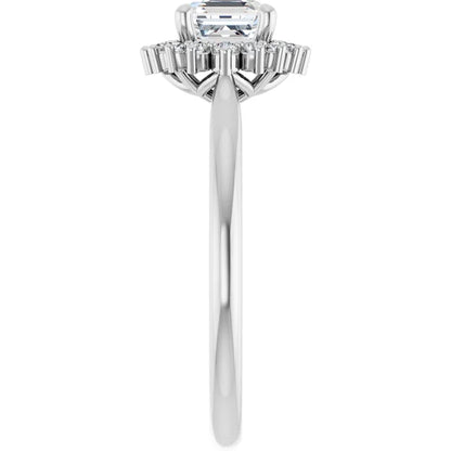 14K White Gold 0.75 CTW Asscher Cathedral Halo Diamond Engagement Ring-diamondnetjewellery