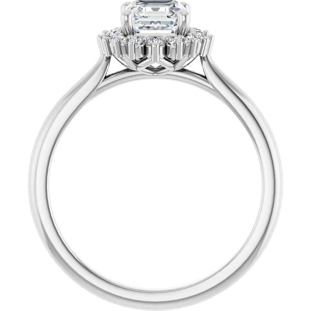 14K White Gold 0.75 CTW Asscher Cathedral Halo Diamond Engagement Ring-diamondnetjewellery
