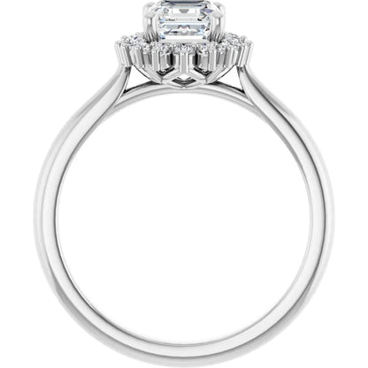 14K White Gold 0.75 CTW Asscher Cathedral Halo Diamond Engagement Ring-diamondnetjewellery