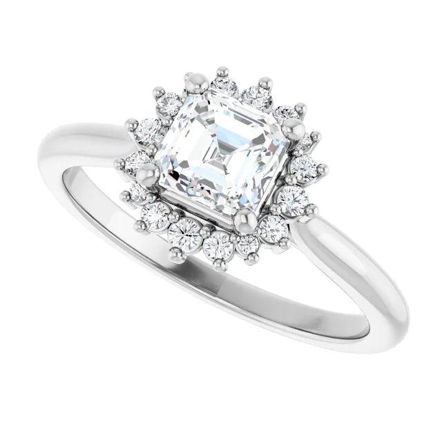 14K White Gold 0.75 CTW Asscher Cathedral Halo Diamond Engagement Ring-diamondnetjewellery