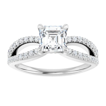 14K White Gold 1.28 CTW Asscher Diamond Split Shank Pave Engagement Ring