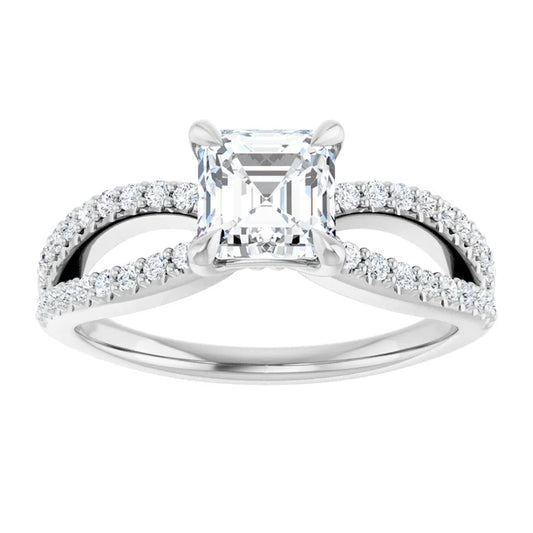 14K White Gold 1.28 CTW Asscher Diamond Split Shank Pave Engagement Ring