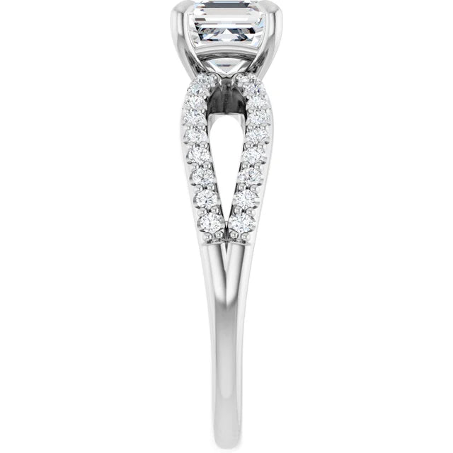 14K White Gold 1.28 CTW Asscher Diamond Split Shank Pave Engagement Ring