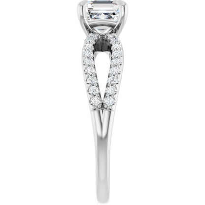 14K White Gold 1.28 CTW Asscher Diamond Split Shank Pave Engagement Ring