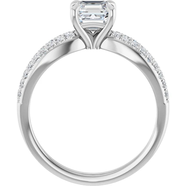 14K White Gold 1.28 CTW Asscher Diamond Split Shank Pave Engagement Ring