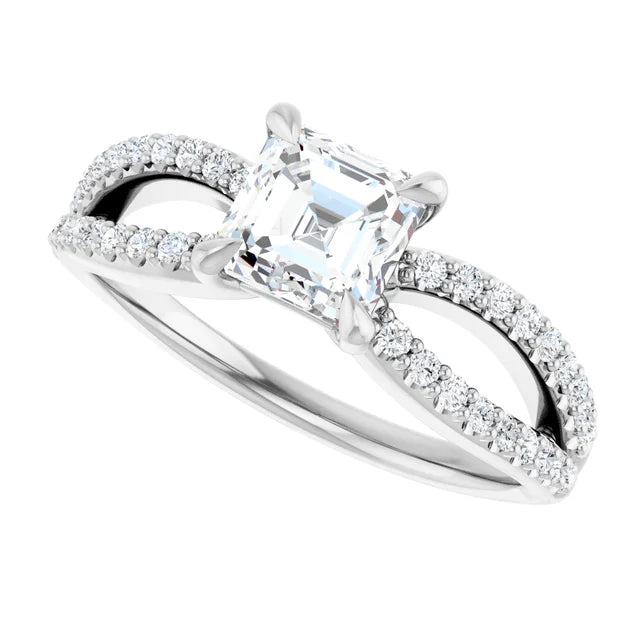14K White Gold 1.28 CTW Asscher Diamond Split Shank Pave Engagement Ring