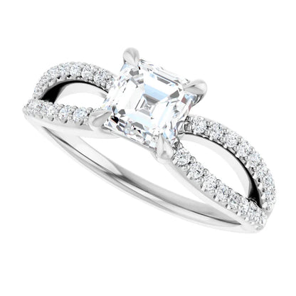 14K White Gold 1.28 CTW Asscher Diamond Split Shank Pave Engagement Ring