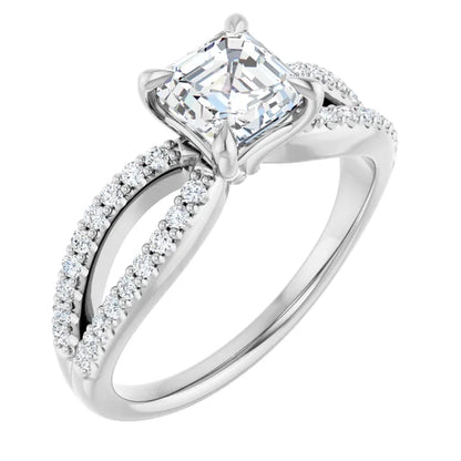 14K White Gold 1.28 CTW Asscher Diamond Split Shank Pave Engagement Ring