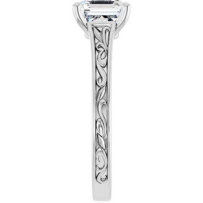 14K White Gold 0.71 CTW Asscher Solitaire Diamond Accented Band Engagement Ring