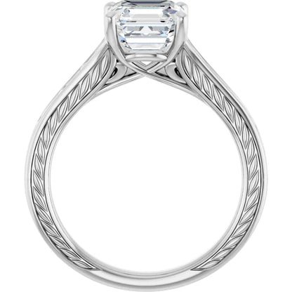 14K White Gold 0.71 CTW Asscher Solitaire Diamond Accented Band Engagement Ring
