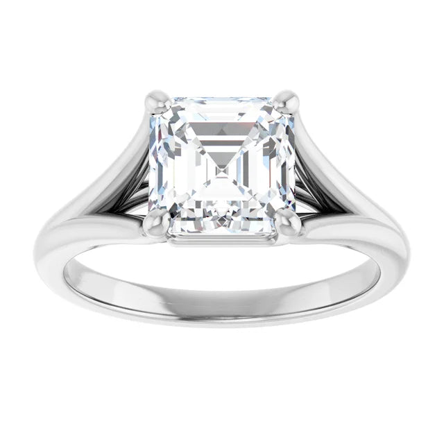 14K White Gold 1.91 CTW Asscher Split Shank Cathedral Diamond Engagement Ring