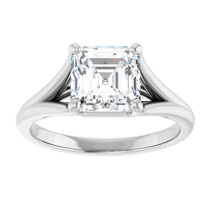 14K White Gold 1.91 CTW Asscher Split Shank Cathedral Diamond Engagement Ring