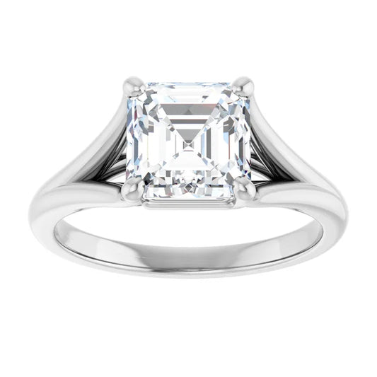 14K White Gold 1.91 CTW Asscher Split Shank Cathedral Diamond Engagement Ring