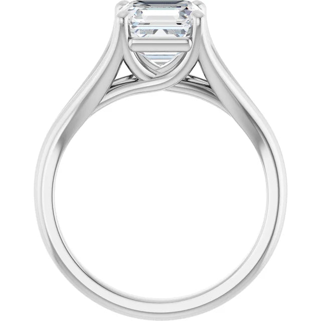14K White Gold 1.91 CTW Asscher Split Shank Cathedral Diamond Engagement Ring