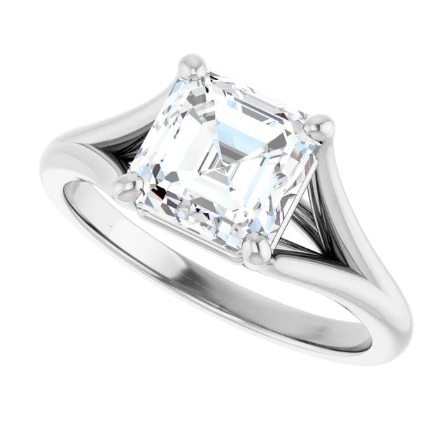 14K White Gold 1.91 CTW Asscher Split Shank Cathedral Diamond Engagement Ring