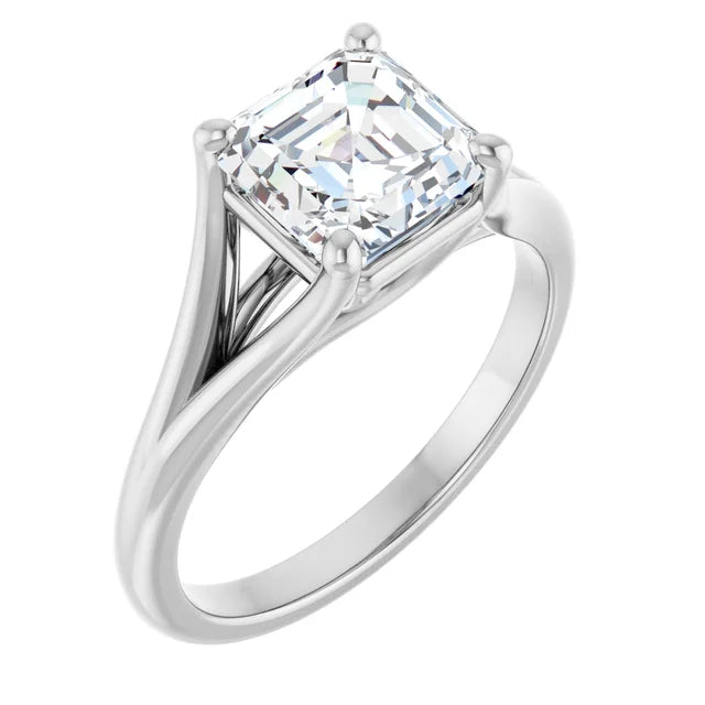 14K White Gold 1.91 CTW Asscher Split Shank Cathedral Diamond Engagement Ring