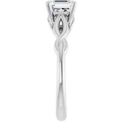 14K White Gold 0.70 CTW Asscher Twisted Cathedral Diamond Engagement Ring