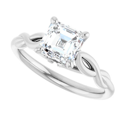 14K White Gold 0.70 CTW Asscher Twisted Cathedral Diamond Engagement Ring